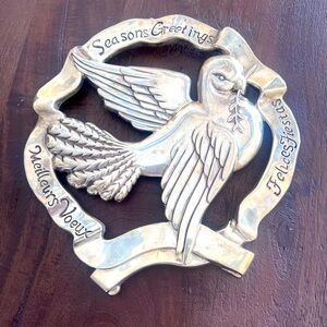 GODINGER SILVER SEASONS GREETING Dove peace olive branch. Trivet, wall hanging